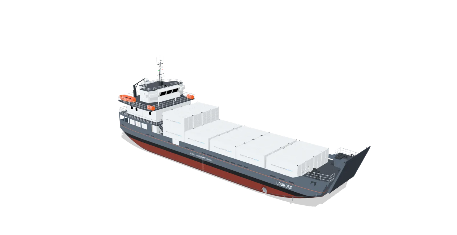 LOURDES (BNB SHOREBRIDGE 55) 3D model, three-quarter view from the bow, design visualisation